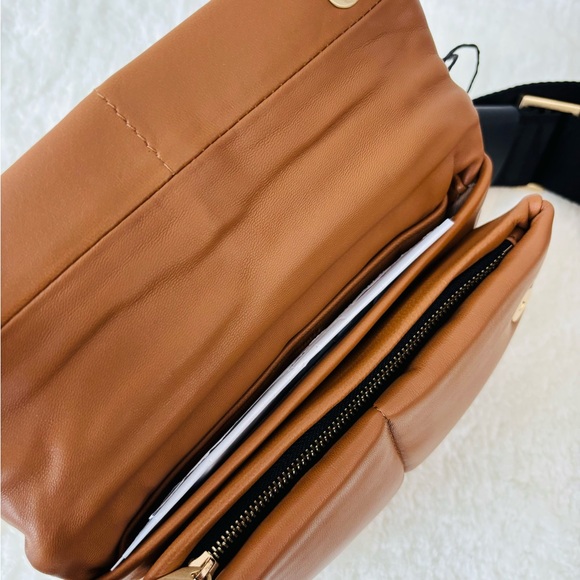 All Saints Ezra Quilted Brown Leather Crossbody Bag with Black Strap NWT$249
